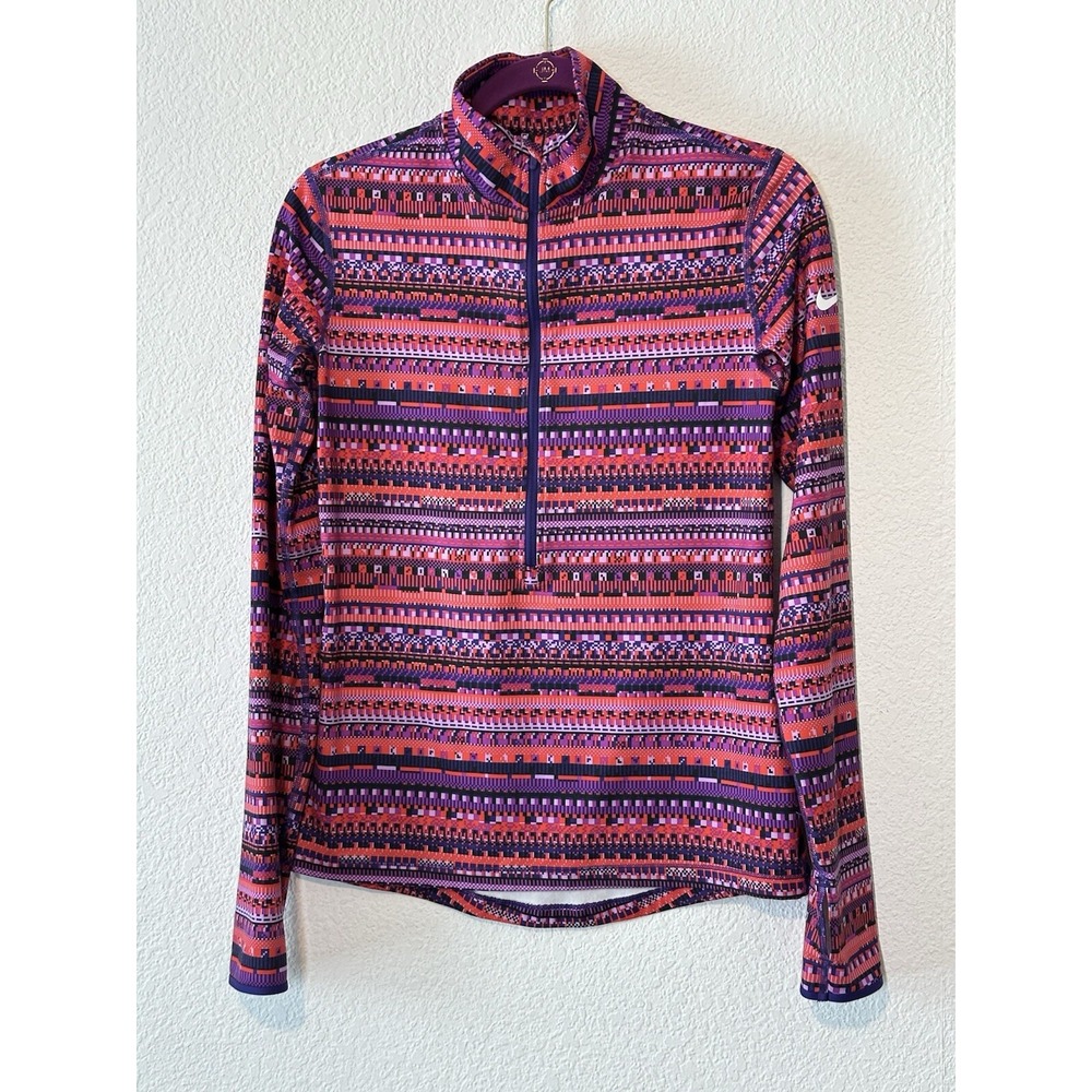 Nike Pro DRI-FIT Shirt Long Sleeve 1/2 Zip Pink Purple Aztec Colorful Medium